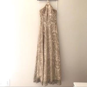 Gold lace halter neck detailed gown